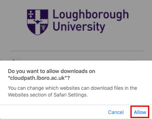Prompt screen with LU to select Allow option for download
